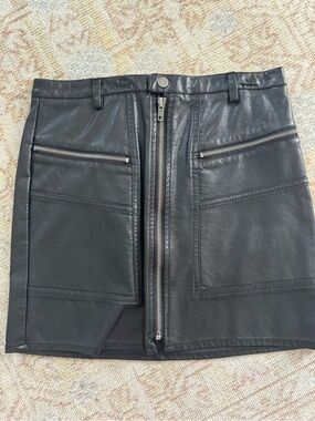 Altard State Black Faux Leather Zip-Front Mini Skirt